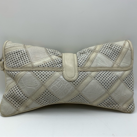 B.Mackowsky Light Gray Leather Perforated Large Clutch Handbag - Picture 8 of 16